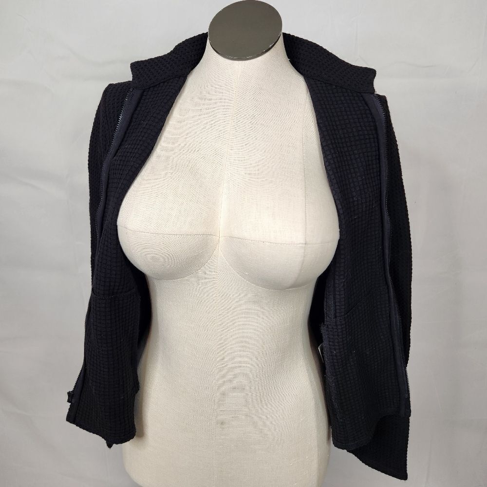 Eileen Fisher Waffle Knit Black Stretch Zip Stand Up Collar Jacket Sz XS - Picture 9 of 13